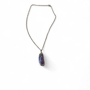 Vintage‎ Amethyst silver pendant necklace purple 16 inch chain